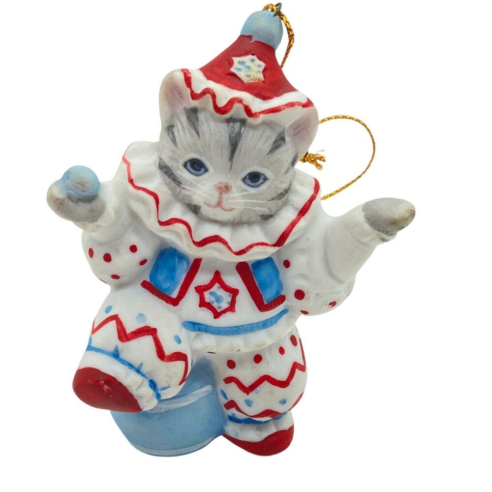 Kitty Cucumber Sassy Little Cat Clown Figure Ornament Vintage 1988 Schmid White